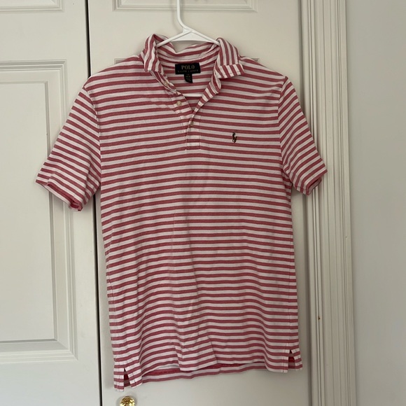 Boys Polo Ralph Lauren Button Up Pink and White Striped Top Size 14/16 - Picture 1 of 5